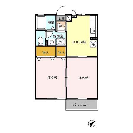 モナリエオガワ(2DK/2階)の間取り写真