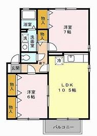 セジュールルピナC棟(2LDK/2階)の間取り写真