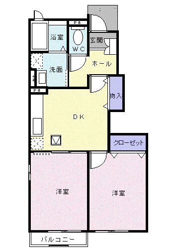 プレシード笹原A(2DK/1階)の間取り写真