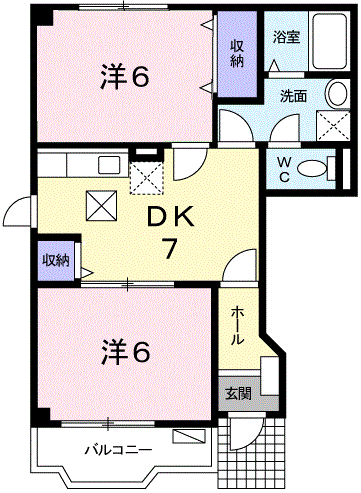 ハッピーライフ(2DK/1階)の間取り写真
