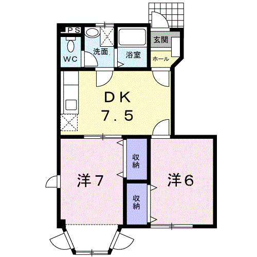 アーバン不知火Ⅷ(2DK/1階)の間取り写真