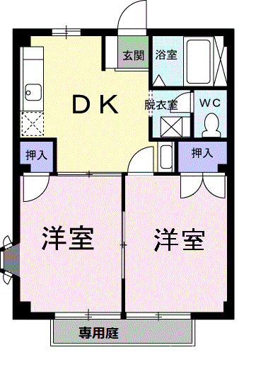 アーバン不知火(2DK/1階)の間取り写真