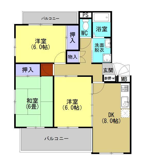 サニーハイムI(3DK/2階)の間取り写真