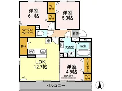 ロンジェヴィテ(3LDK/3階)の間取り写真