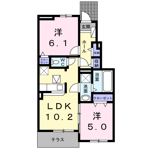 ストロベリーフィールド(2LDK/1階)の間取り写真