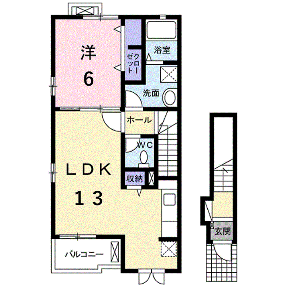 ニュープラスパーハイツC(1LDK/2階)の間取り写真
