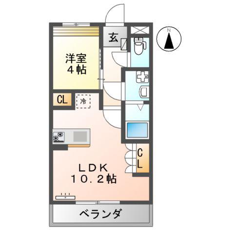 ローズガーデン(1LDK/2階)の間取り写真