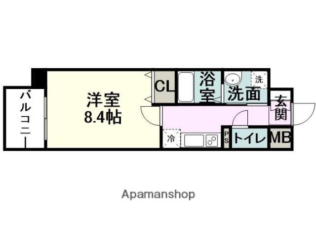 COLAS MIFUNE ウエスト(1K/4階)の間取り写真