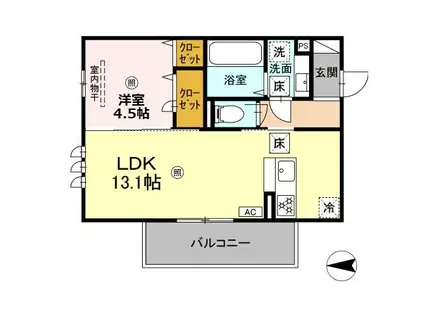 南区島町プロジェクト(1LDK/1階)の間取り写真