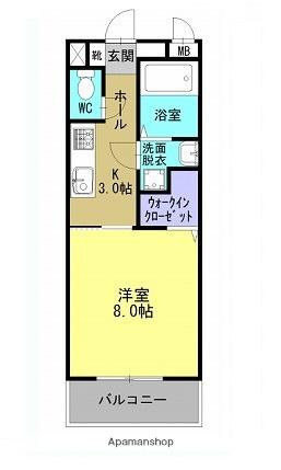 オレンジ(1K/2階)の間取り写真