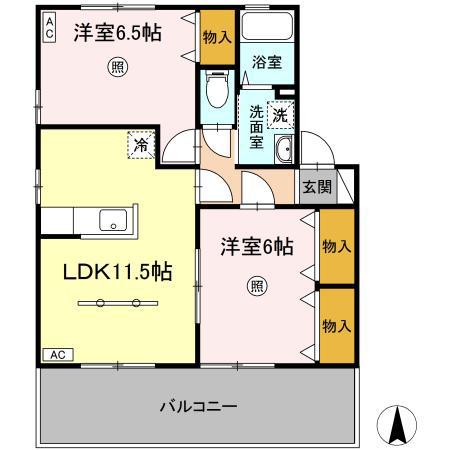 ルミエール上代A(2LDK/1階)の間取り写真