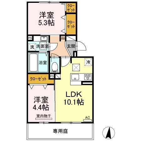 GRACE・CALME(2LDK/1階)の間取り写真