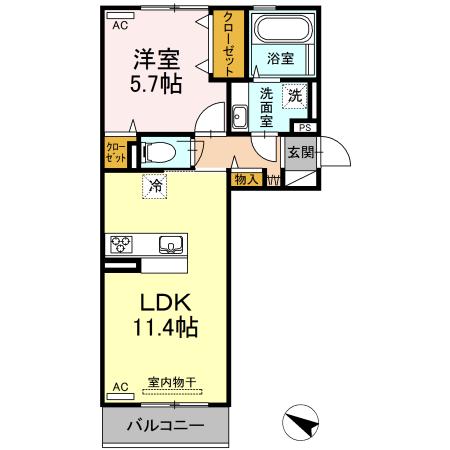 ボナール ゆう(1LDK/3階)の間取り写真