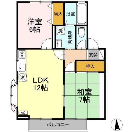ハイカムール上代B棟(3DK/2階)の間取り写真