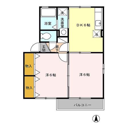 クレール花陵 A棟(2DK/2階)の間取り写真