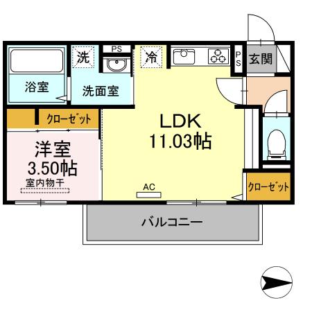 グランカーサはません A棟(1LDK/2階)の間取り写真