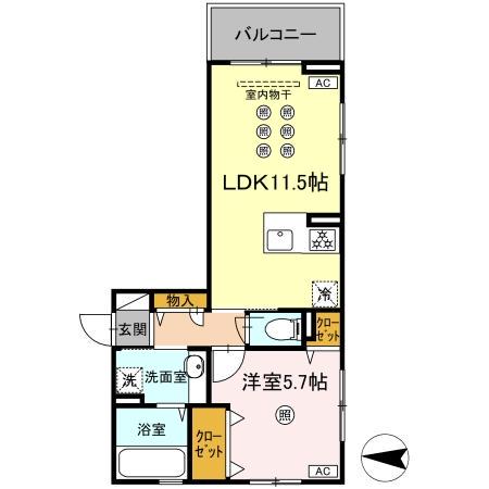 アフェリーチェ B棟(1LDK/3階)の間取り写真