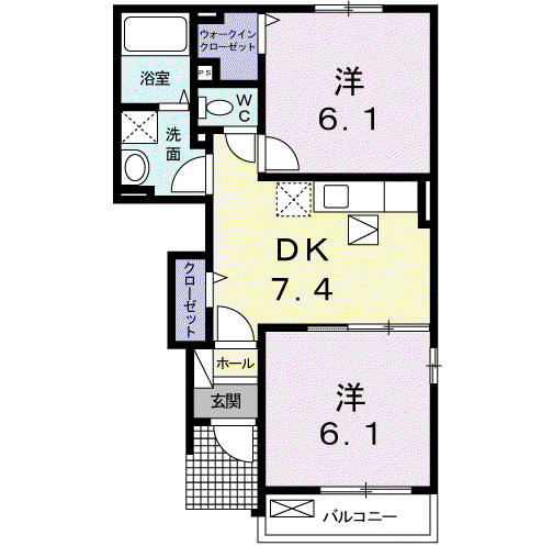 アニメートⅠ(2DK/1階)の間取り写真