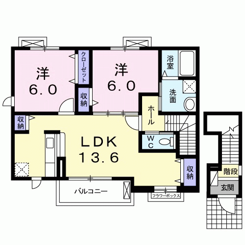カーサ壱番館(2LDK/2階)の間取り写真