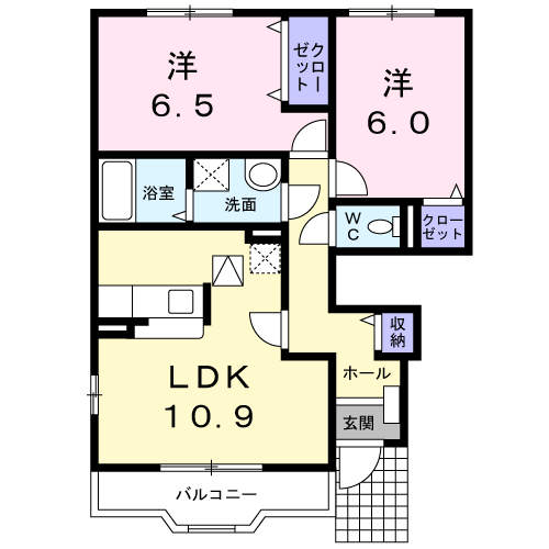 ラ・フォレスタRYU・F(2LDK/1階)の間取り写真