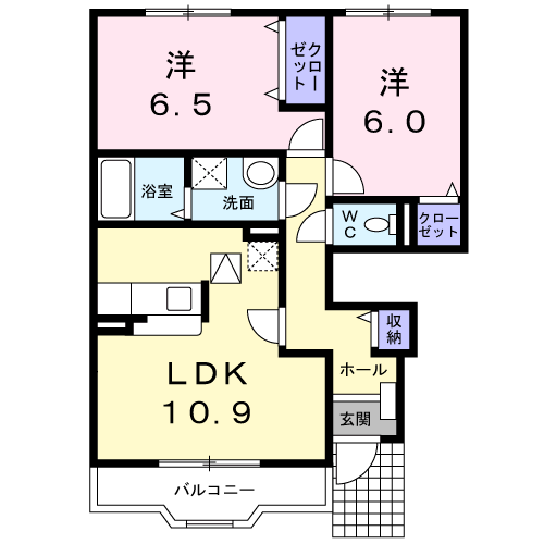 ラ・フォレスタRYU・F(2LDK/1階)の間取り写真