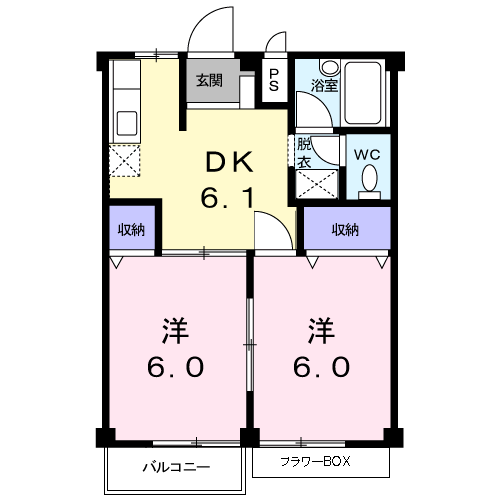 コーポあづまⅢ(2DK/1階)の間取り写真