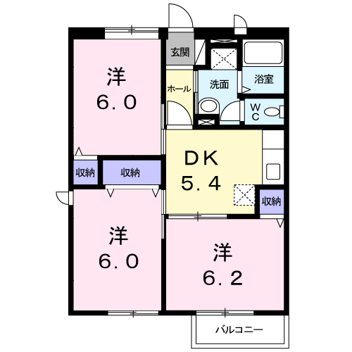 ルミエール西鶴Ⅱ(3DK/1階)の間取り写真