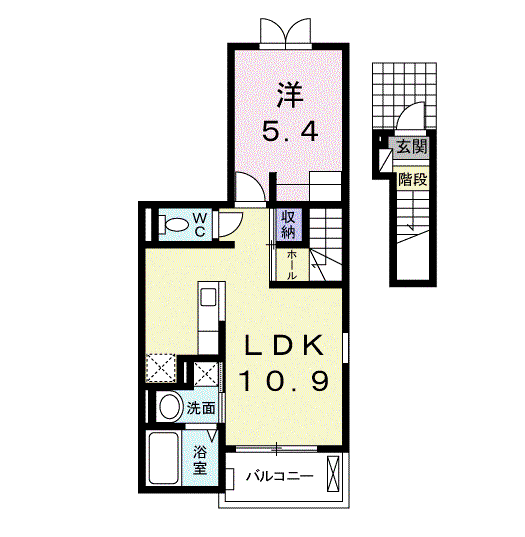 ベルフィオーレ(1LDK/2階)の間取り写真