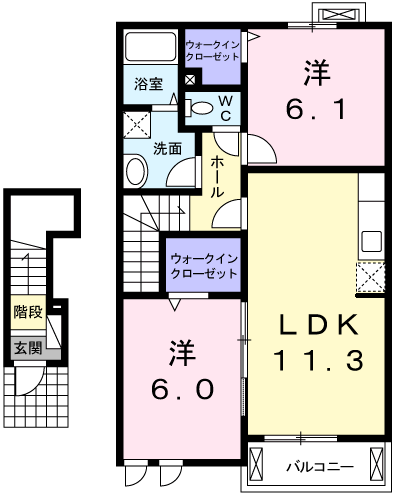 プリムローズⅢ(2LDK/2階)の間取り写真