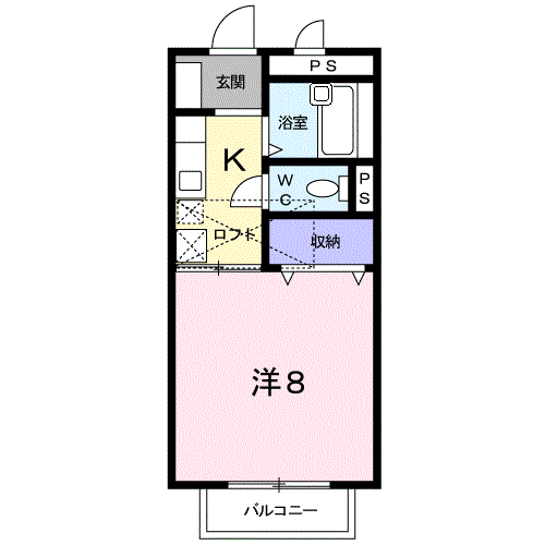 メープルⅤ(1K/2階)の間取り写真