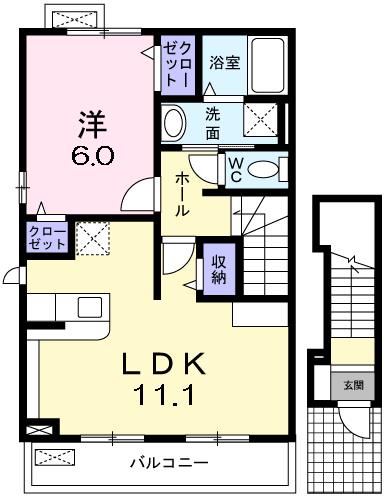 ウエストスクエア K(1LDK/2階)の間取り写真