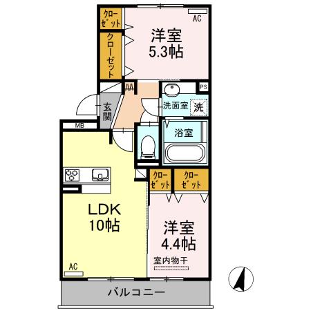 ハイムセラ大津駅前(2LDK/2階)の間取り写真