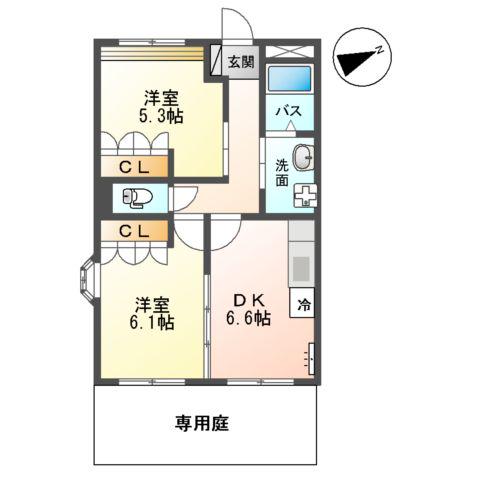 グランディール・ソフィア(2DK/1階)の間取り写真