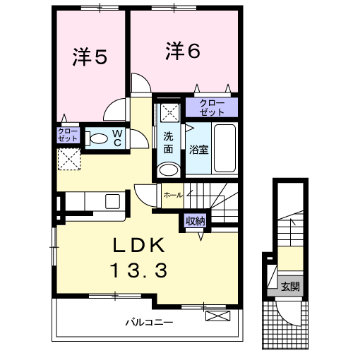 フォレスト広崎(2LDK/2階)の間取り写真