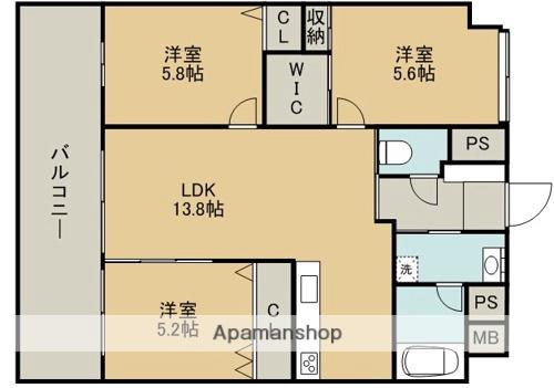 ロイヤルコンフォート龍田(3LDK/10階)の間取り写真