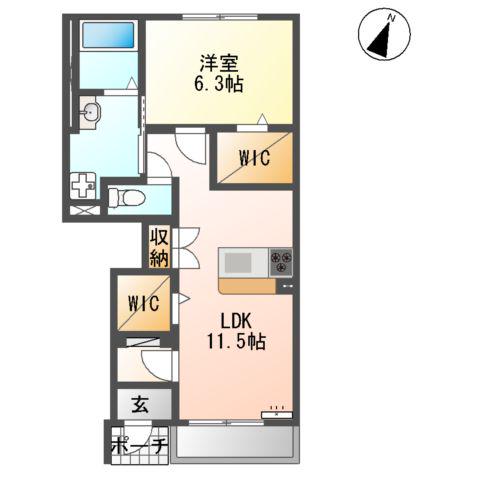リベルテ三里木(1LDK/1階)の間取り写真