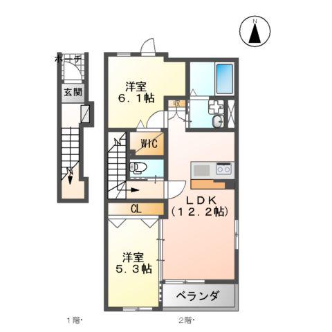 フェニックスB棟(2LDK/2階)の間取り写真
