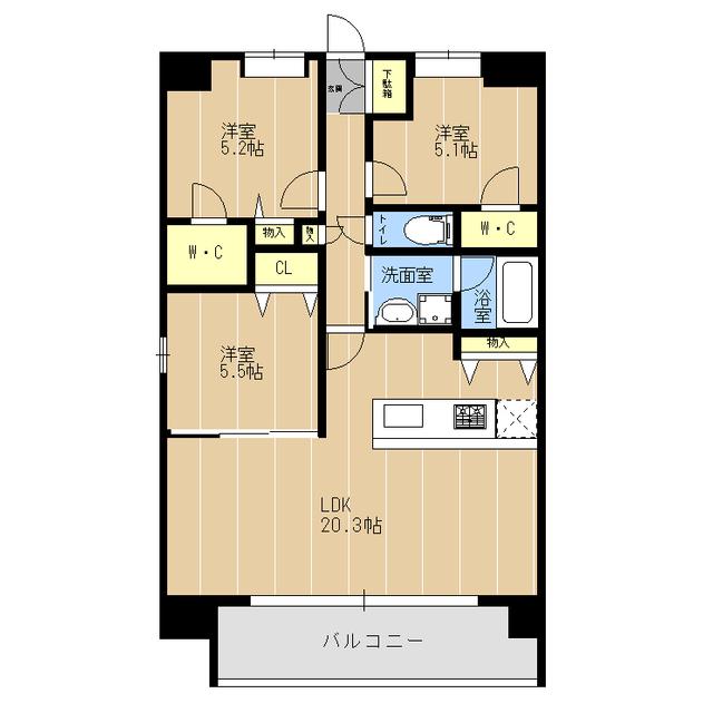 LIBTH原水(3LDK/4階)の間取り写真