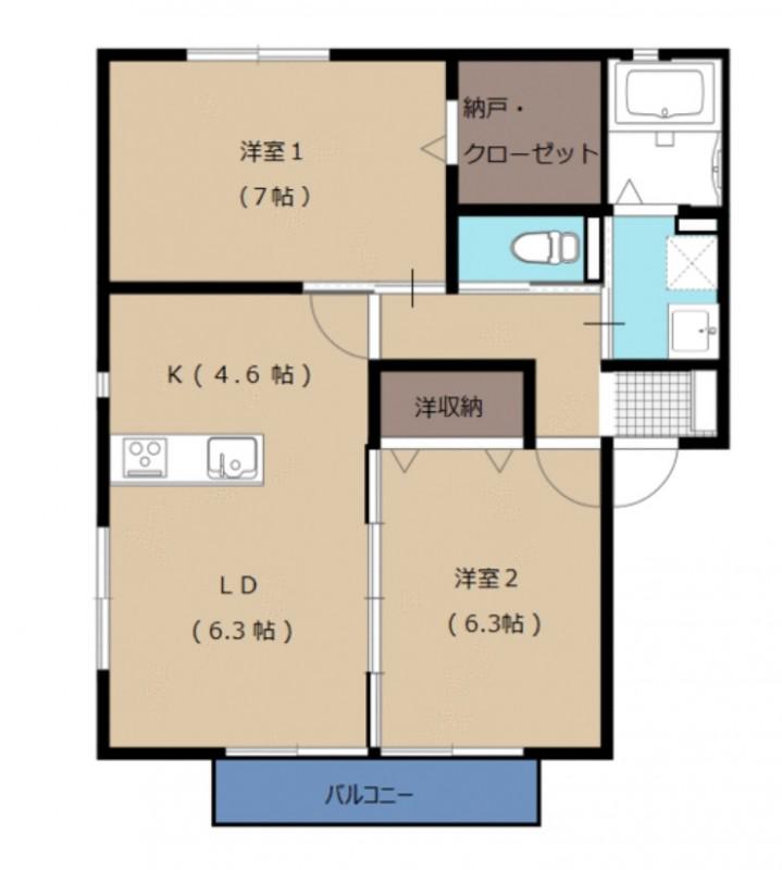 ソレジオヴィレッジ大津(2LDK/2階)の間取り写真