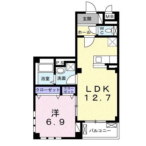 シャインエクセレント(1LDK/2階)の間取り写真