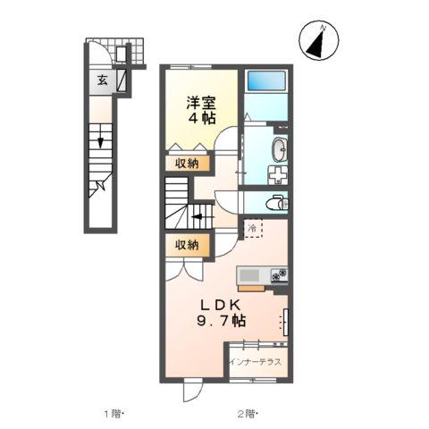 フロンティアエステートⅡ(1LDK/2階)の間取り写真