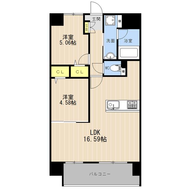 LIBTH菊陽Ⅱ(2LDK/6階)の間取り写真