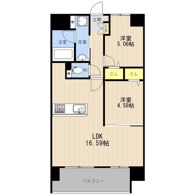 LIBTH菊陽Ⅱ(2LDK/13階)の間取り写真