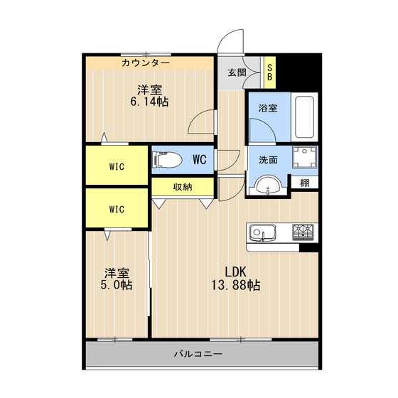 LIBTH大津(2LDK/4階)の間取り写真