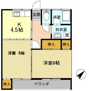 かつきハイツ(2K/2階)の間取り写真