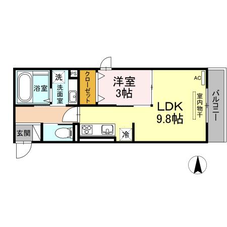 エクレール上代Ⅱ(1LDK/3階)の間取り写真