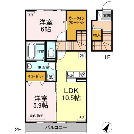 セジュールウィット(2LDK/2階)の間取り写真