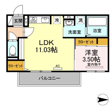 グランカーサはません A棟(1LDK/3階)の間取り写真