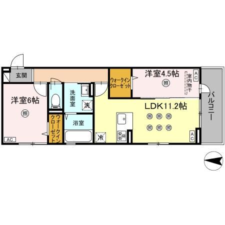 アフェリーチェ A棟(2LDK/2階)の間取り写真