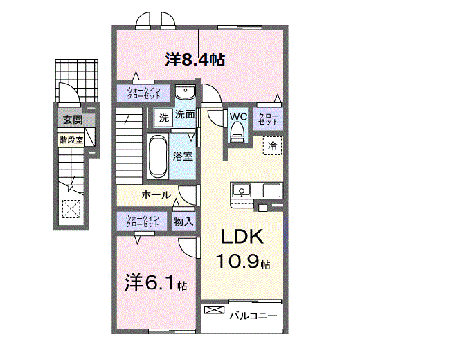 エル・アヴェニール(2LDK/2階)の間取り写真